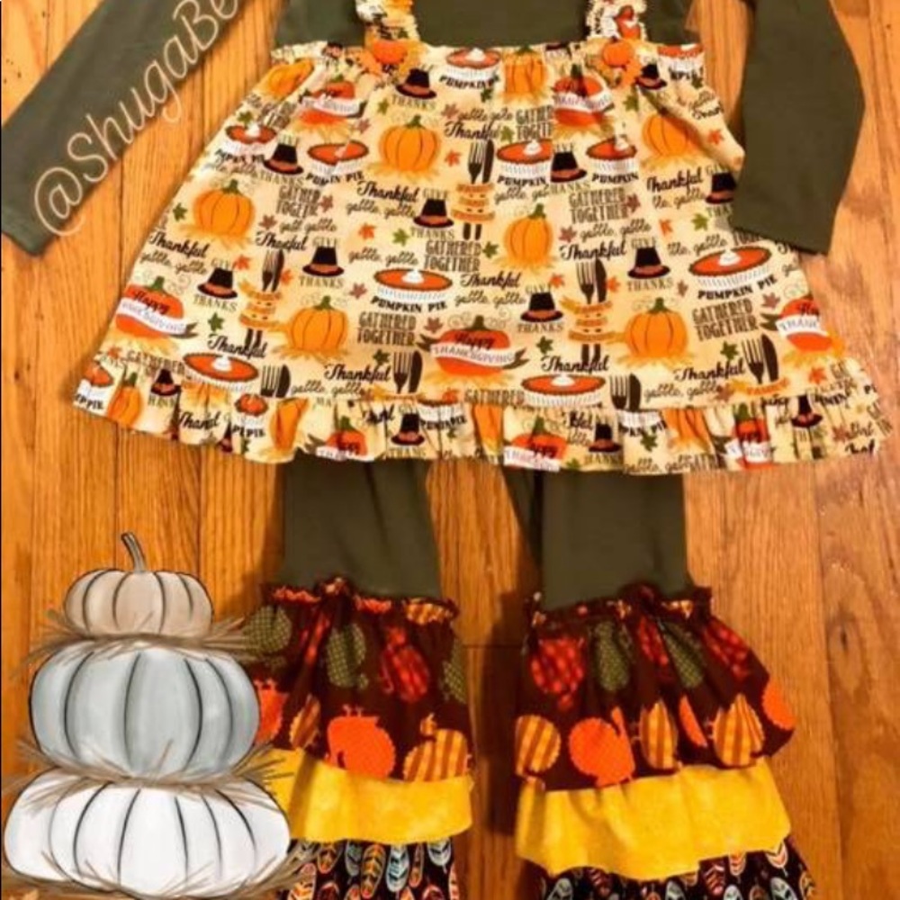 🥧 Thanksgiving Holiday Toddler Girl Outfit🍁 - Picture 2 of 8